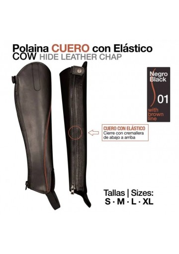 POLAINA CUERO C/ELÁSTICO HIDE W74 NEGRO