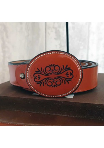 Cinturón artesanal vaquetilla hebilla Ovalada Personalizada