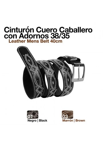 CINTURÓN CUERO CABALLERO C/ADORNOS 38/35